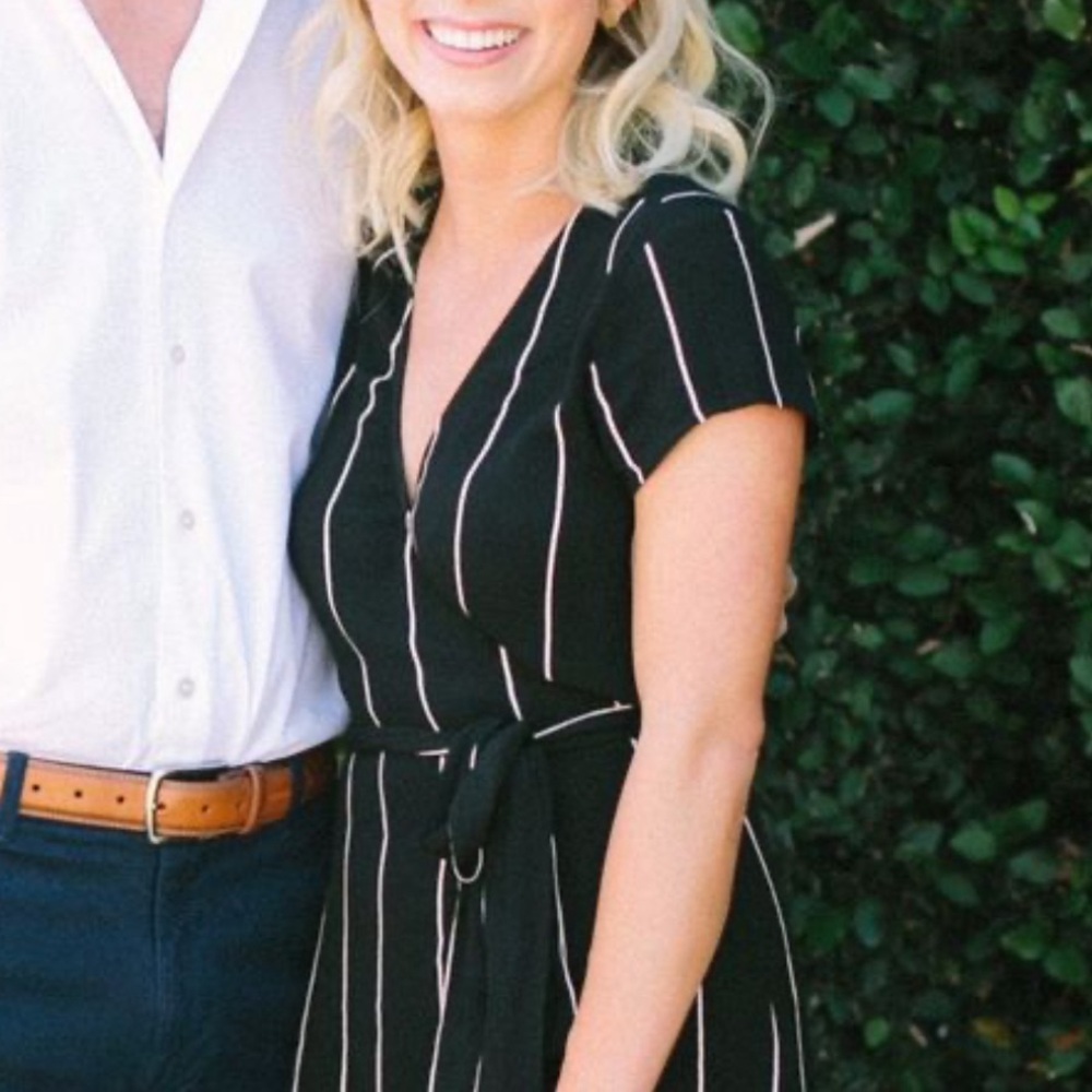 Loft Black Pink Striped Wrap Midi Dress Casual Extra Small